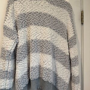 She + Sky Soft Striped Sweater - Gray and White